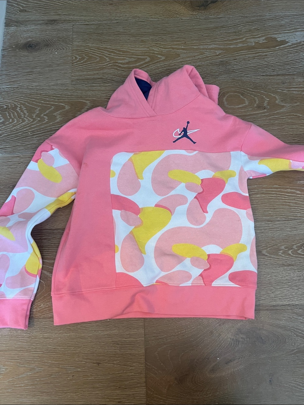 Jordan Pink Hoodie with Yellow & White Abstract Panels